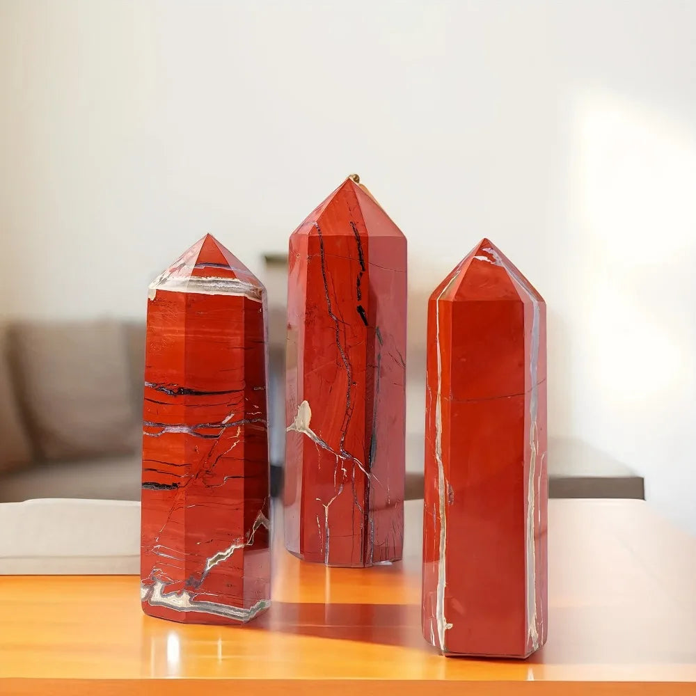 1pc Red Jasper Crystal Obelisk Standable Pointed Wand Hexagonal Tower Design Vibrant Home Decor & Mineral Specimen Perfect Gift