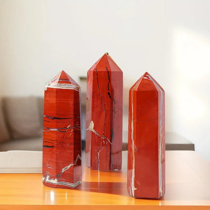 1pc Red Jasper Crystal Obelisk Standable Pointed Wand Hexagonal Tower Design Vibrant Home Decor & Mineral Specimen Perfect Gift