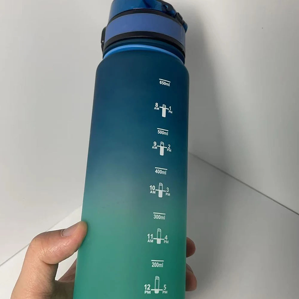 650ML Gradient Sports Water Bottle with Time Marker Large Capacity Leakproof Drinking Cup Summer Outdoor Fitness Travel Tumbler