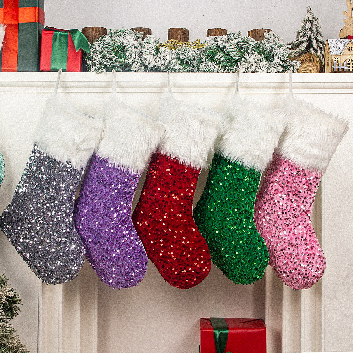 Christmas stocking festival decorations sequins 26-letter Christmas tree ornaments gift bag socks hotel party supplies