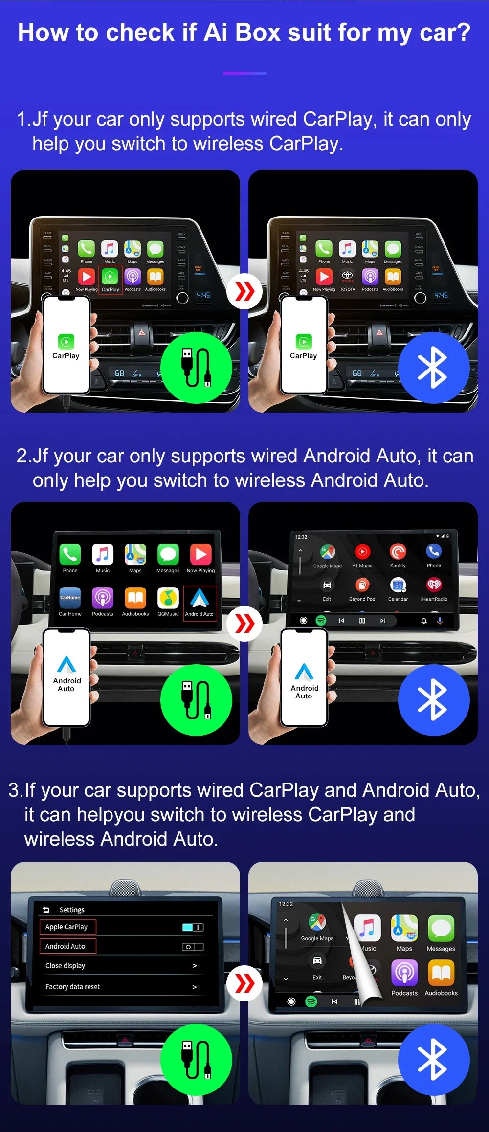 2 in 1 CarPlay Wireless Adapter Android Auto To USB car play Wireless Intelligent Systems Wireless Adapter Mini AI Box for Car