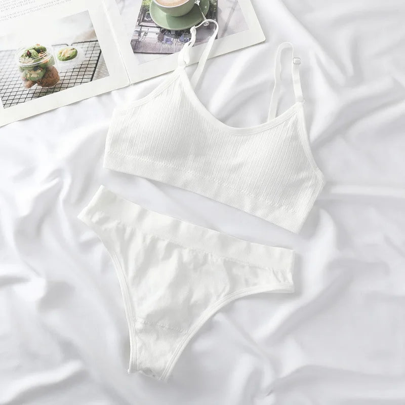 Women Push-Up Bra And Panties Set Wire Free Seamless Bra Sexy Lingerie High Waist Thongs Sports Brassiere Female Underwear Set