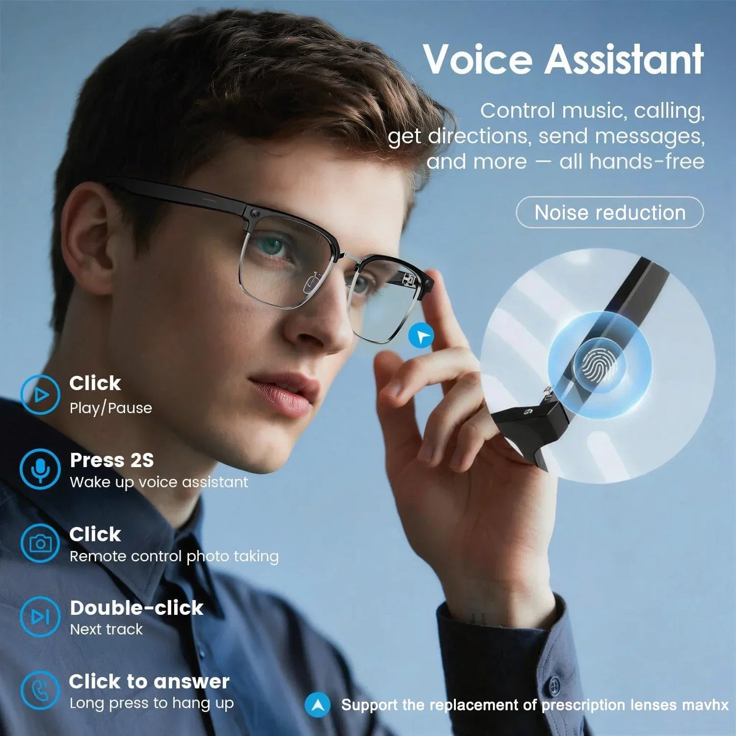New AI Smart Glasses, 800W Camera Video Recording, AI Photo Recognition, Bluetooth Call & Voice Translation Eyewear