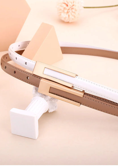 Ladies fashion cowhide leather belt; thin waist belt; versatile decoration; slimming dress; suit accessory; belt for women