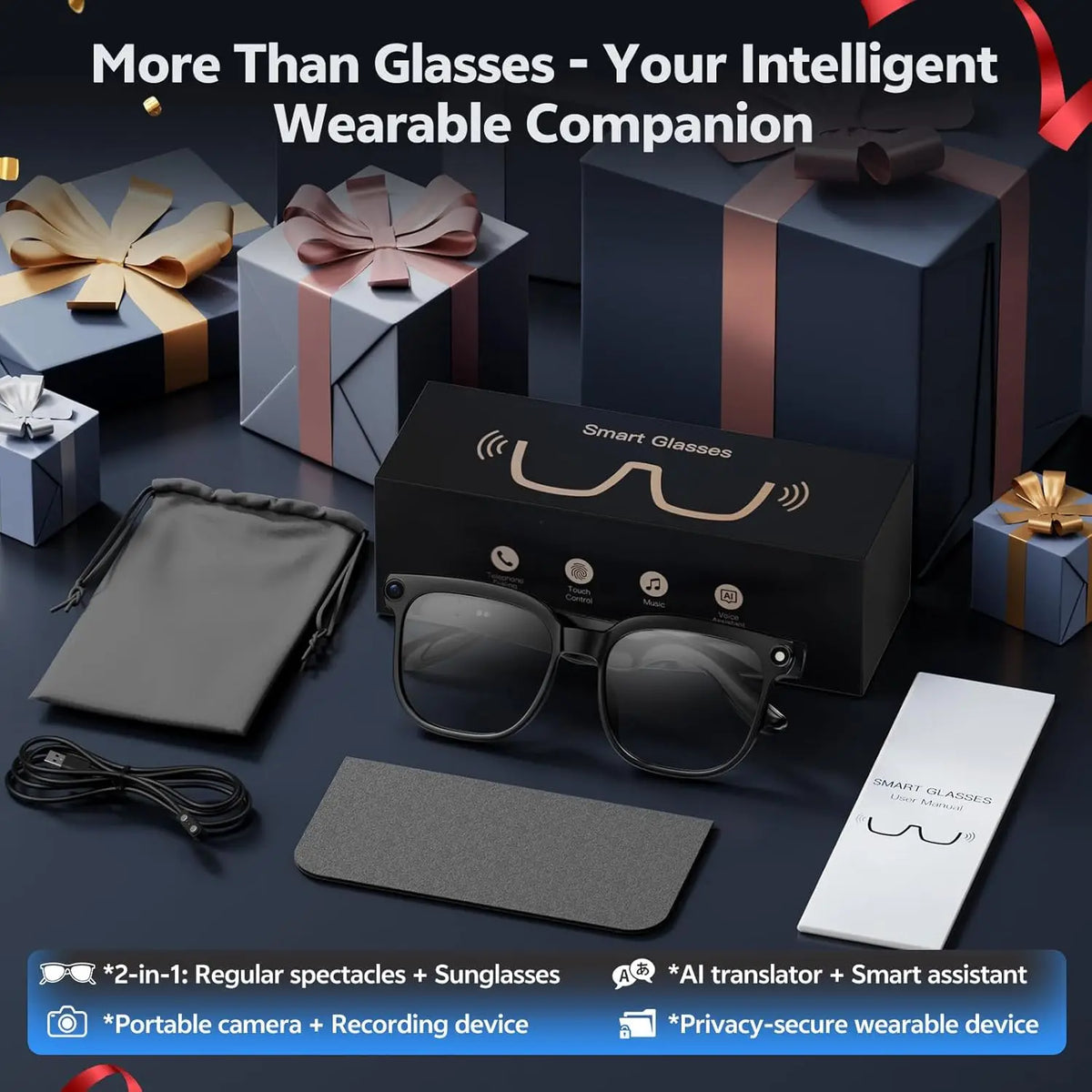 2026 New 8MP 4K Camera AI Glasses Men Photo&Video Caputure 16GB Memory 130+Translation Glasses Waterproof Smart Sunglasses Women