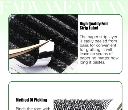 FADVAN 3D/4D/5D W Shaped Double Tips Eyelashes Extensions Natural Softlight Volume Fanning Lashes 0.07 Curl C D Black Eyelashes