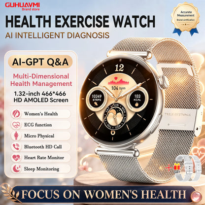 2026 New Women's Health Care Smartwatch ECG Blood Pressure Uric Acid Blood Lipids Sports IP68K Bluetooth call Fashion Smartwatch