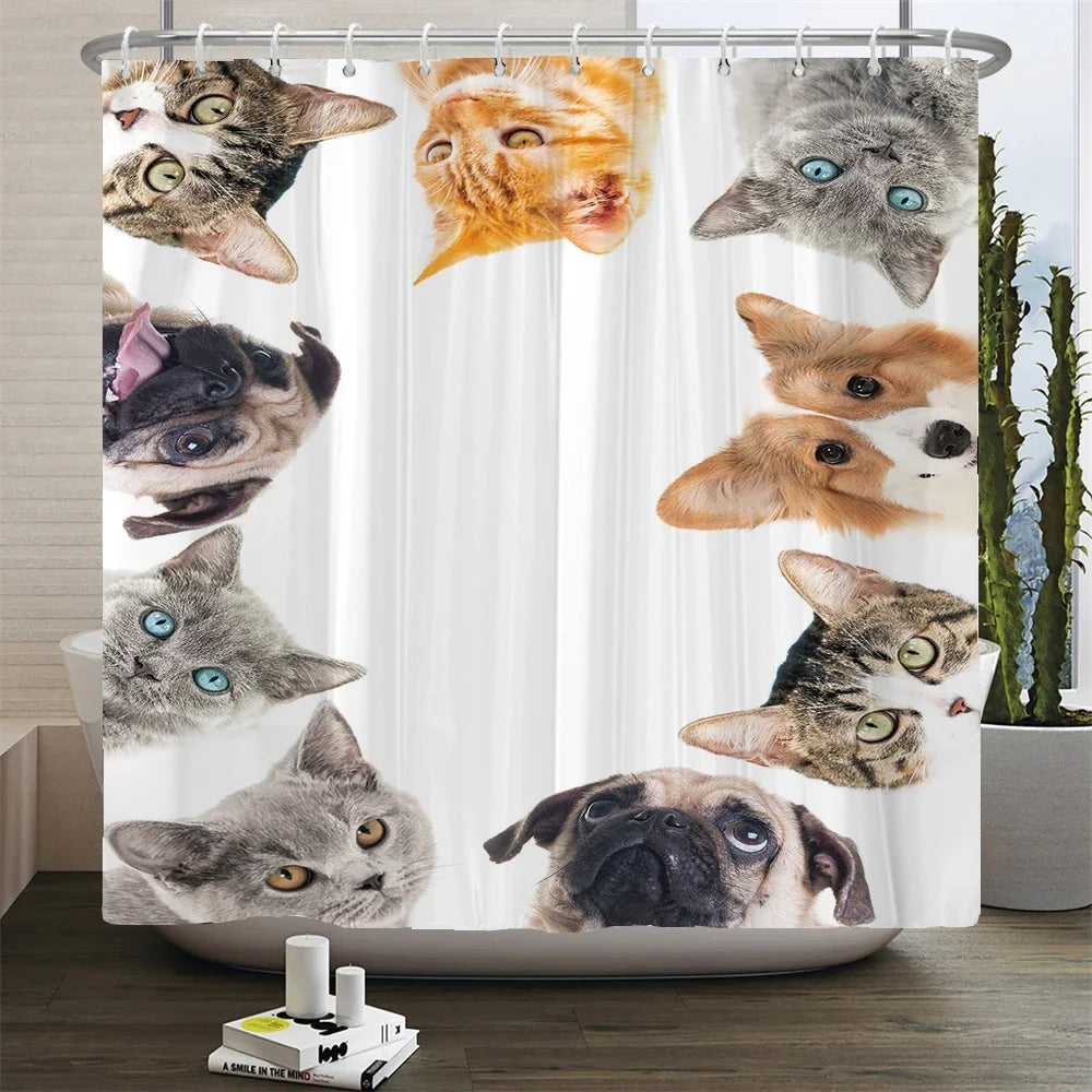 Cat shower curtains bathroom shower curtain Cute 3D fabric shower curtain with hooks funny waterproof shower curtain or Mat
