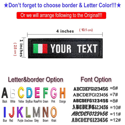 Custom Name Embroidery Patch Army Black Patches US Brazil France UK Country Flag Personalized For Jacket, Bag, Coat; 2 Pcs/ Lot