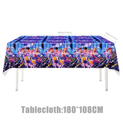 K Pop Birthday Party Decoration Tableware Set - Napkin Tablecloth Banner Paper Plates Slap Bracelets Stamps Baby Shower Supplies