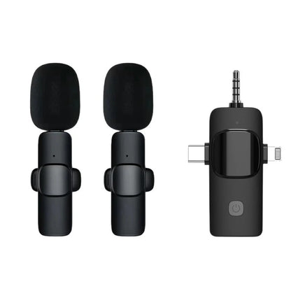 Wireless Lavalier Microphone 1 to 2 with Reverb Monitor Auto Noise Reduction for Video Live Streaming Vlog