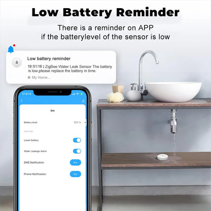 Zigbee Water Leak Sensor Smart Flood Detector App Remote Monitor Smart Life Home Assistant Kitchen Bathroom Security Alarm