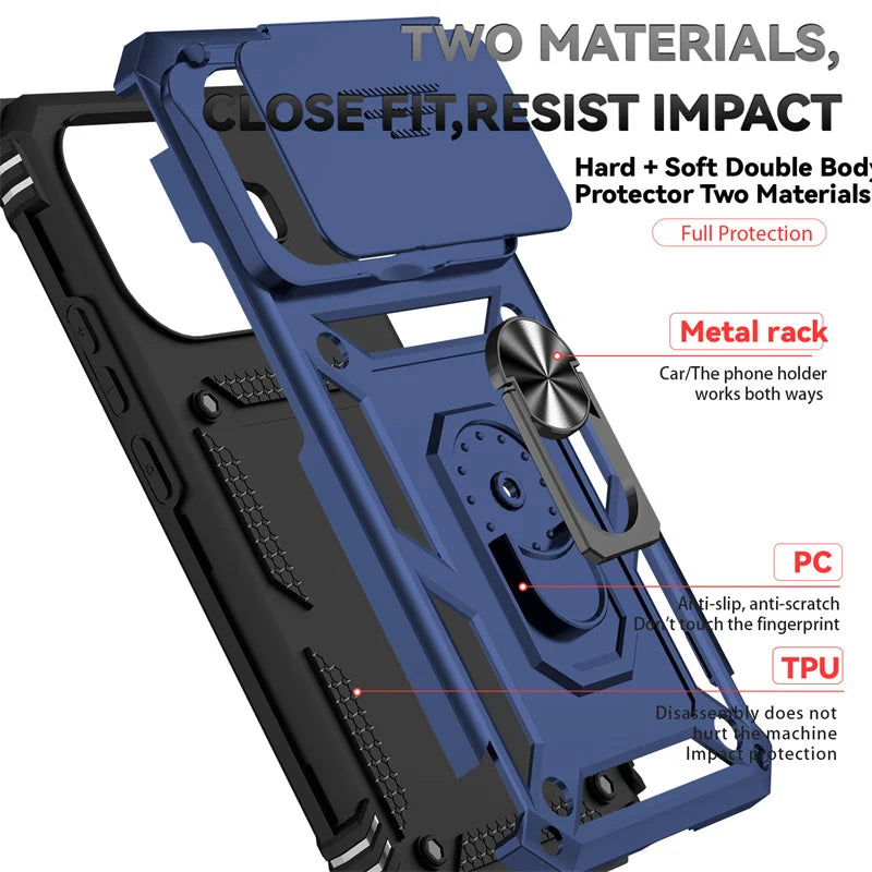 Funda For Xiaomi 15T Pro 5G Case Armor Slide Lens Protect Phone Case For Xiomi 15TPro Xiaomi15T Pro Magnetic Holder Ring Cover