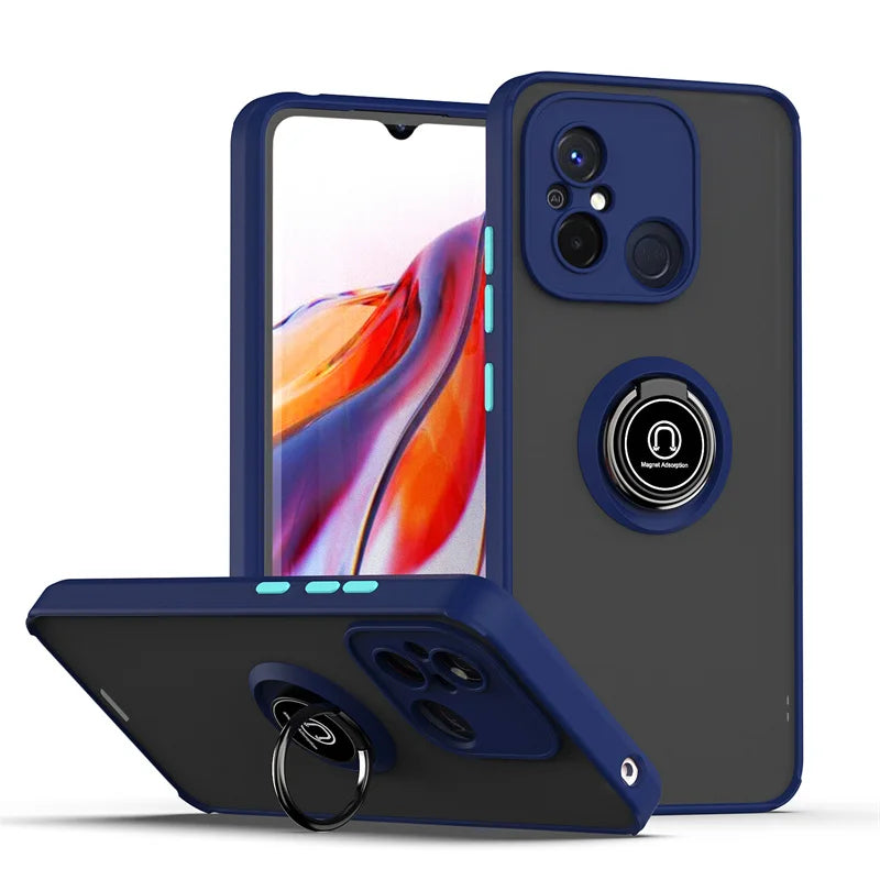 Funda For Xiaomi Redmi 12C 4G Case Armor Magnetic Holder Ring Bracket Case For Redmy 12C 12 C Redmi12C Matte Hard PC Back Cover