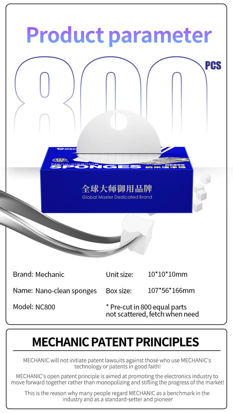 MECHANIC NC800 800PCS LCD Screen Nano Cleaning Sponge No Residue Cellphone PCB Motherboard Back Glass Camera Dust Cleaning Tool