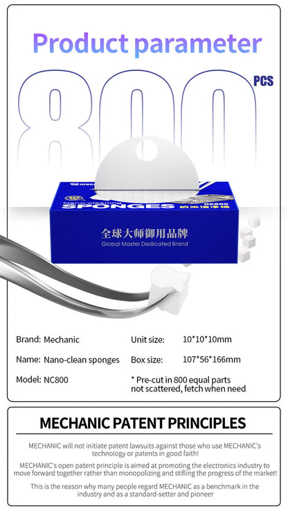 MECHANIC NC800 800PCS LCD Screen Nano Cleaning Sponge No Residue Cellphone PCB Motherboard Back Glass Camera Dust Cleaning Tool