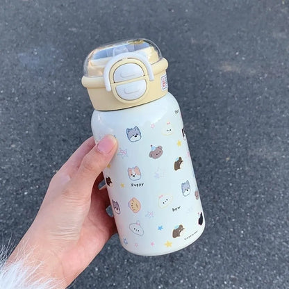 Cute 500ml Double Drinking Water Cup Cartoon Large Capacity Water Bottle with Straw Leak Proof Iced Coffee Cup Gym