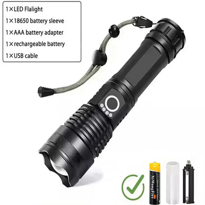 90000LM High Power XHP50 Led Flashlight Rechargeable Torch Zoom Usb Hand Lantern Camping Outdoor Waterproof Emergency