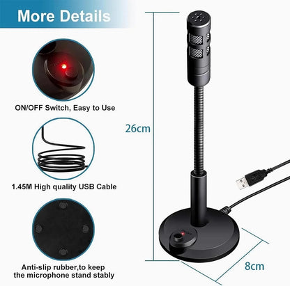 USB Desktop Microphone 3.5mm Omnidirectional PC Laptop Computer Mic for Computer Gaming Recording Chatting Singing Meeting