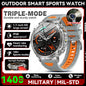 Smartwatch LIGE 2026 wojskowy, bateria 1400mAh, dla mężczyzn, latarka zewnętrzna, wodoodporność IP68, pulsometr, połączenia Bluetooth, bransoletka sportowa