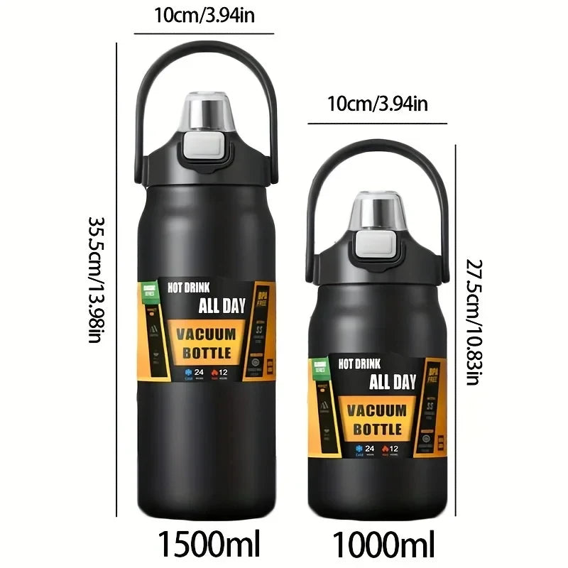 1.5L Large Capacity Stainless Steel Thermos Bottle, Portable Vacuum Insulated Water Tumbler