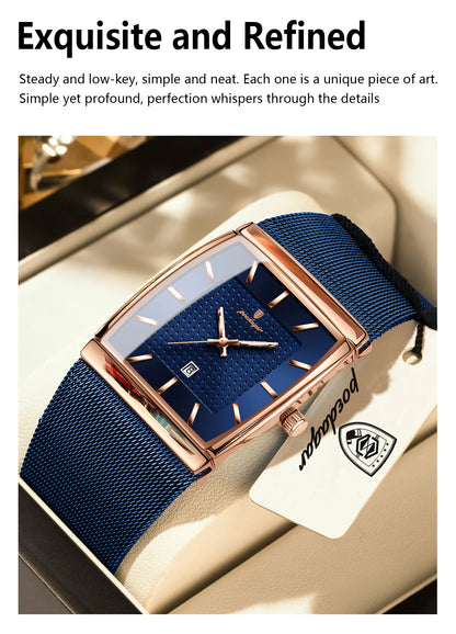POEDAGAR Original Luxury Men's Wristwatch Stainless Steel Mesh Waterproof Luminous Date Man Watch Fashion Quartz Watches For Men