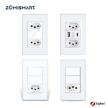 Zemismart Zigbee Smart 10A 20A Brazil Socket Light Switch with Outlets Work with Tuya Smart Life App Alexa Google Home Control