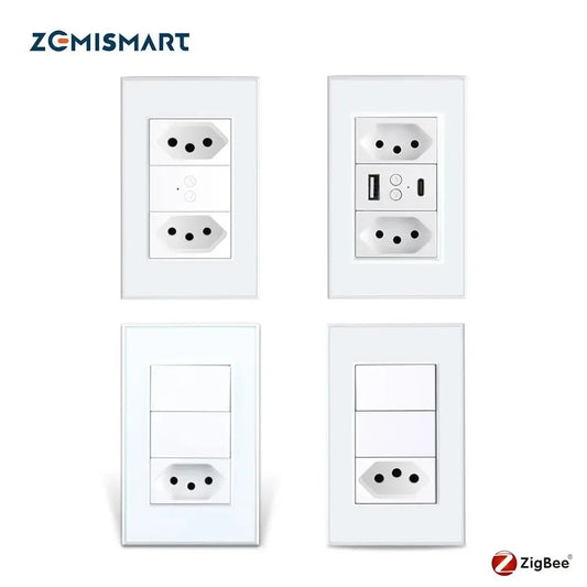 Zemismart Zigbee Smart 10A 20A Brazil Socket Light Switch with Outlets Work with Tuya Smart Life App Alexa Google Home Control