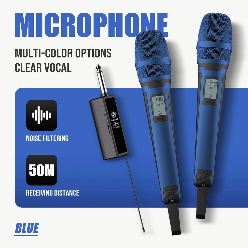 Wireless Microphone G-MARK SKM9000 Professional 2 Channels UHF Frequency Adjustable Metal Handheld Mic For Party Show Teaching