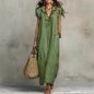2026 Summer Women Boho Cotton Linen Maxi Dress Solid Color Ruffle V Neck Sleeveless Loose Long Dresses With Pockets Casual Beach