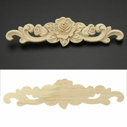 Natural Floral Wooden Carved Applique Wooden Figurines Crafts Corner Frame Appliques Frame Wall Door Furniture Woodcarving Decor