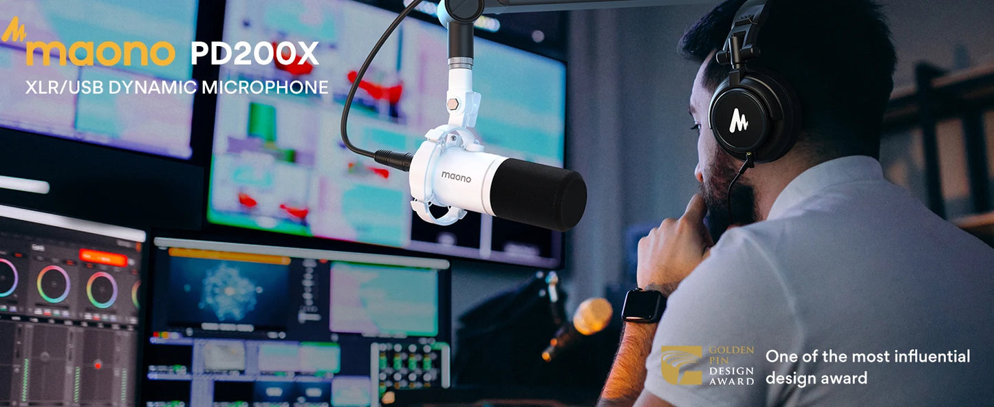 maono PD200X XLR\USB Dynamic Microphone for Gaming Recording Streaming Youtube Metal Mic with Software Tap-to-Mute Gain Knob