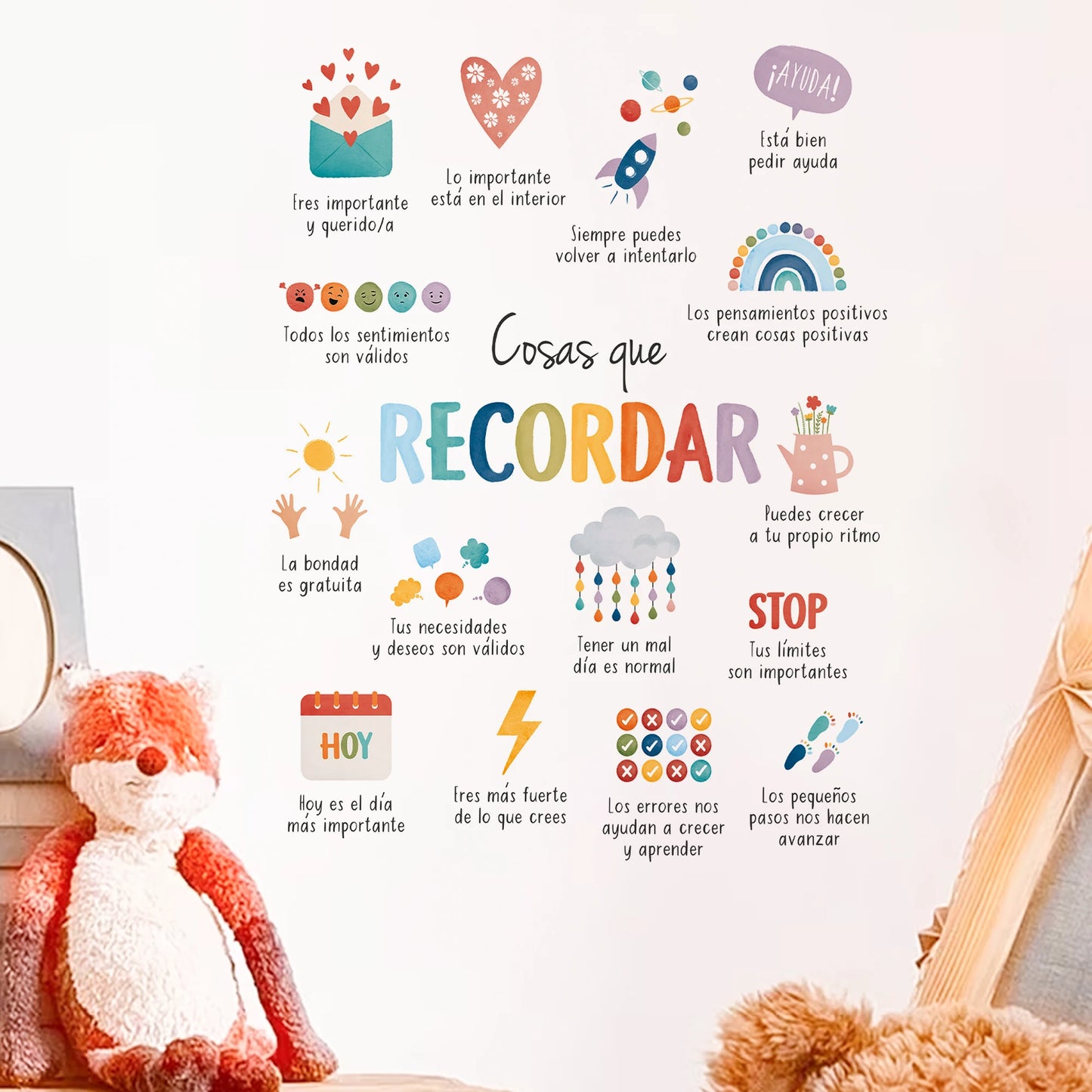 Spanish Things to Remember,Therapy Office Decor Wall Stickers for Kids Room Bedroom Nursery Home Decoration Wall Decals