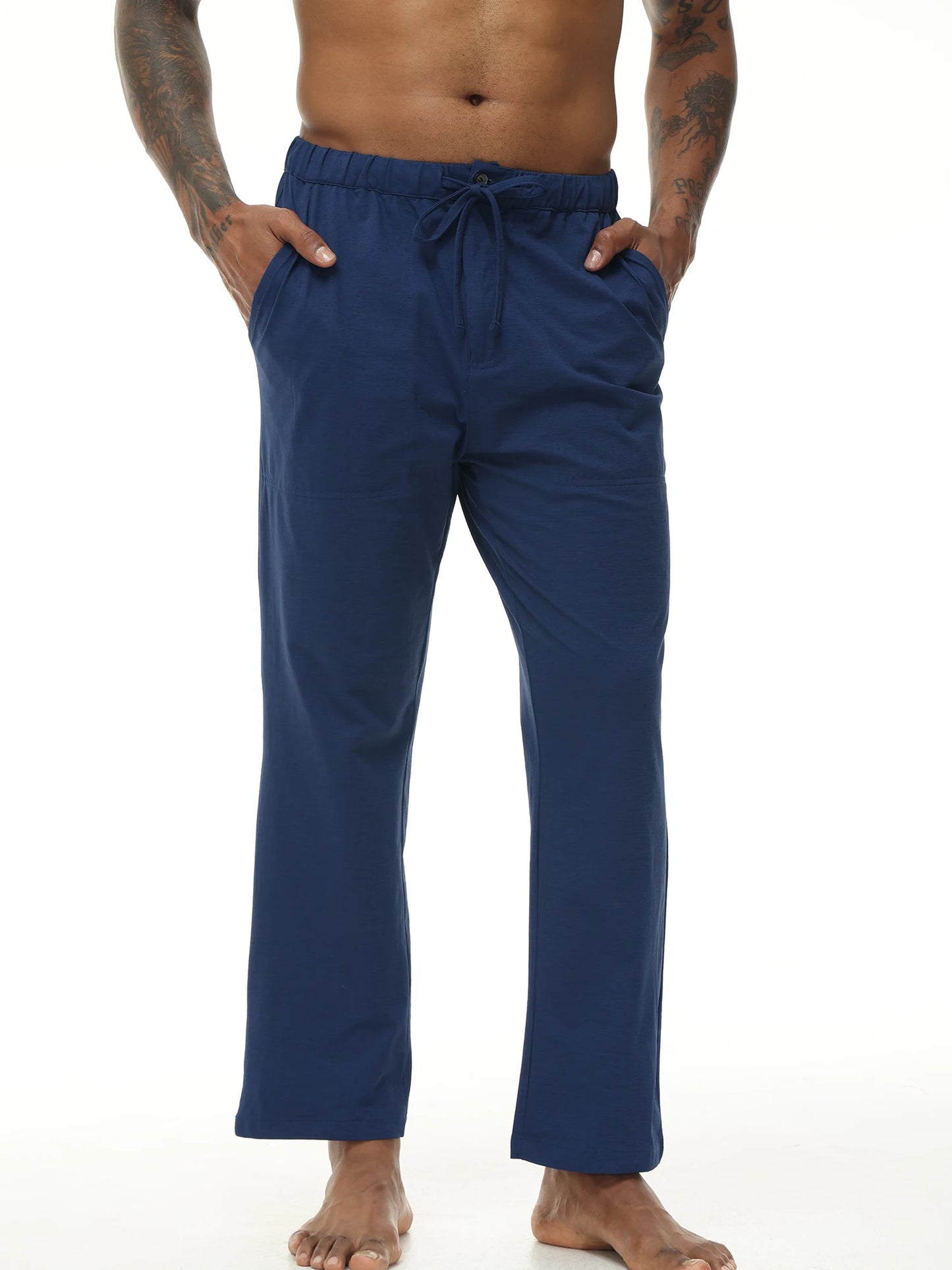 Men's Casual Linen Cotton Yoga Pants Breathable Loose Sweatpants Beach Trousers Lounge Pants Elastic Waist Fitness Pants