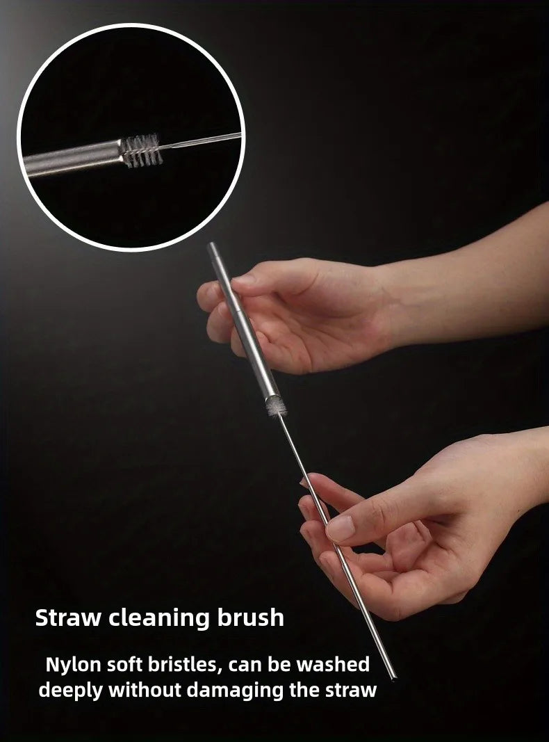 304 Stainless Steel Retractable Straw Kit, Portable Aluminum Tube, Outdoor Folding Straw Kit, with Cleaning Brush, Colors, Trave