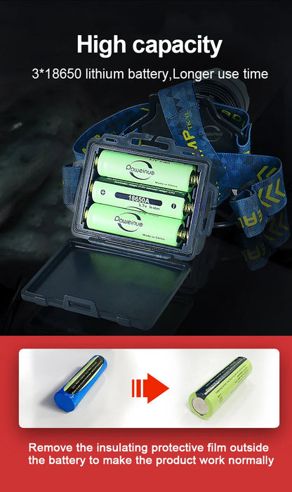 2000W Most Powerful LED Headlamp Super Bright Waterproof Head Flashlight Long Range 6000M Tactical Head Torch Fishing Headlight