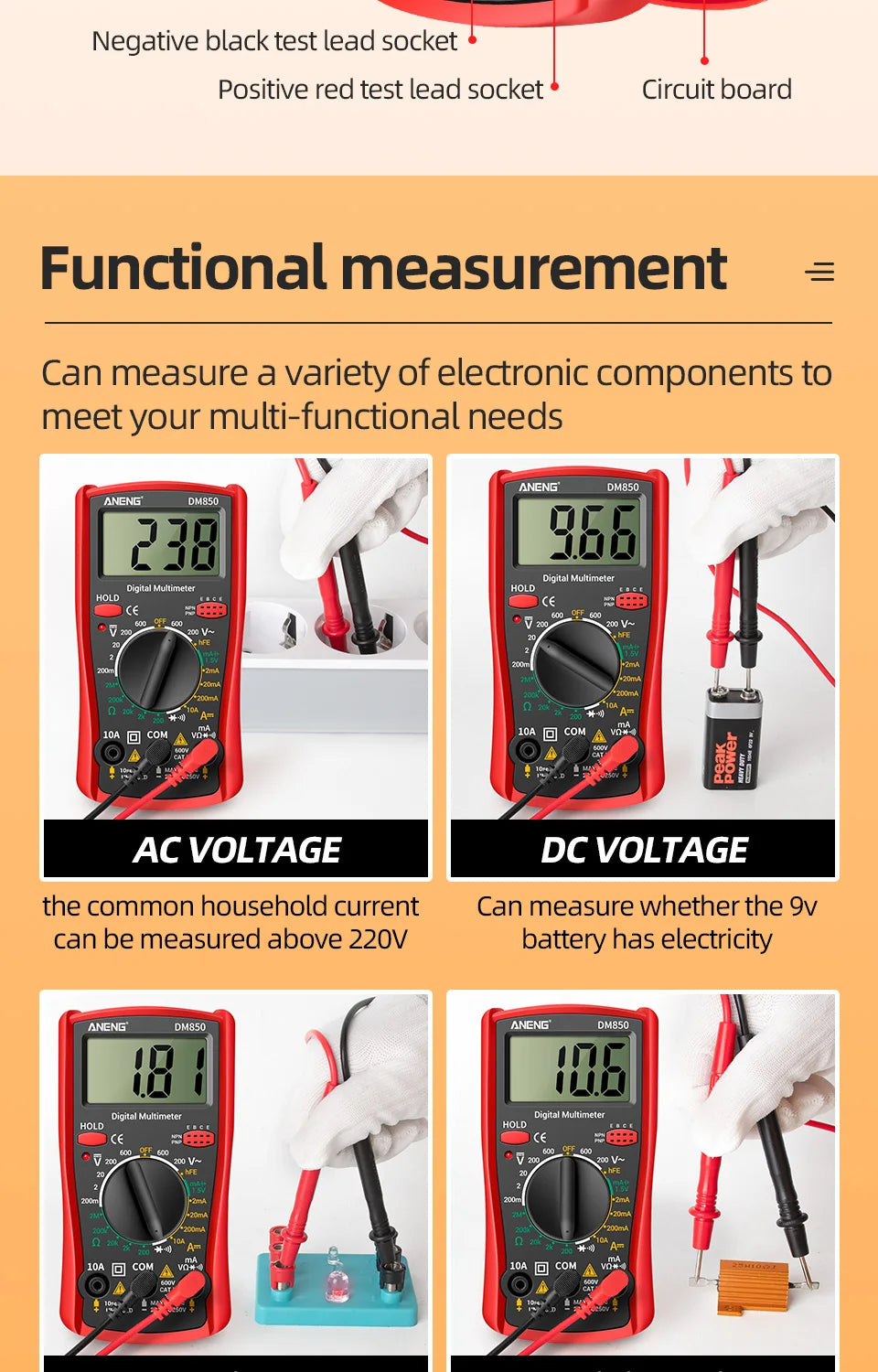 ANENG DM850 Automatic Digital Multimeter Professional Multimetro AC/DC Votage Tester 1999 Counts Ohm Ammeter Car Electric Tools