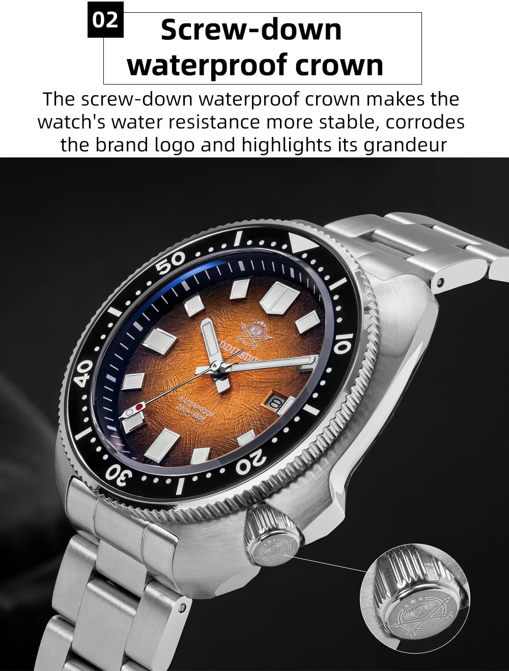 ADDIESDIVE New 43.8mm Watch for Men Dive AD2511 Luxury Sapphire Quartz Wristwatch 100m Waterproof Stainless Steel Luminous Watch