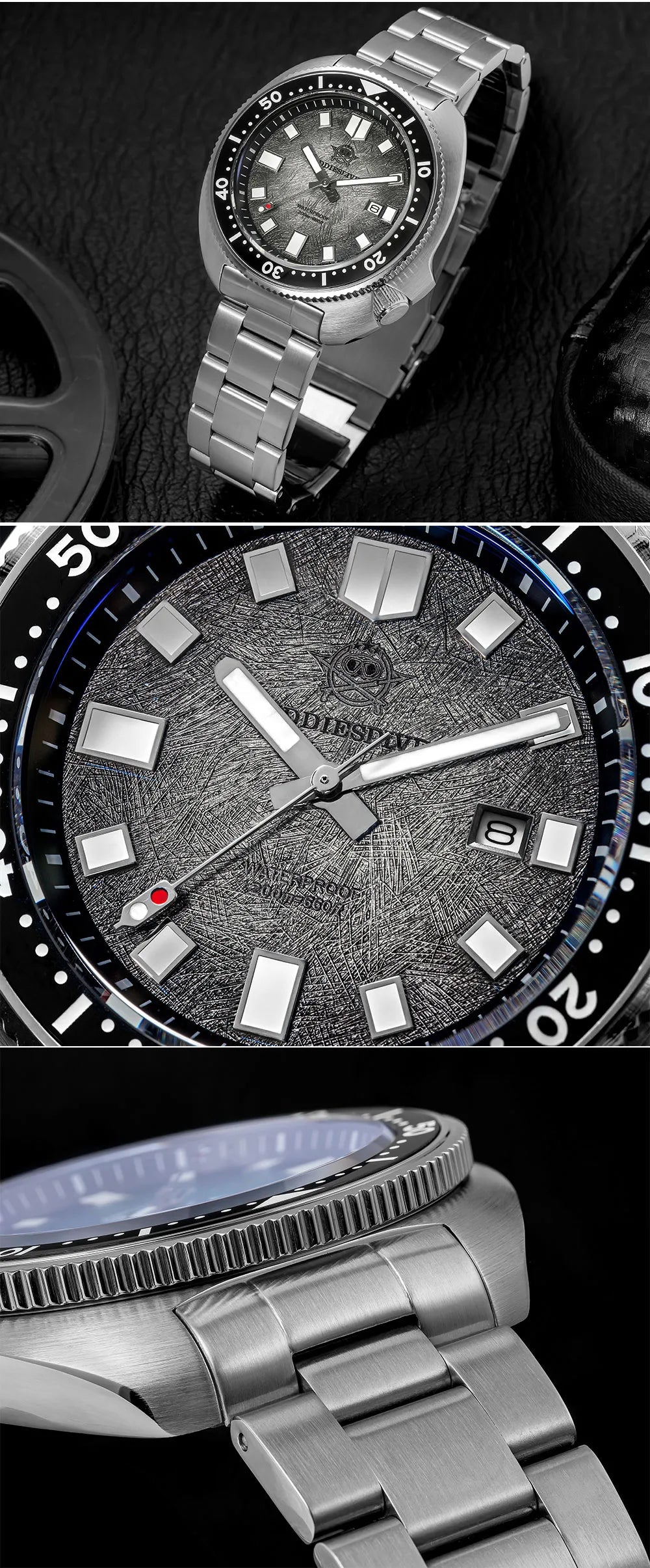 ADDIESDIVE New 43.8mm Watch for Men Dive AD2511 Luxury Sapphire Quartz Wristwatch 100m Waterproof Stainless Steel Luminous Watch
