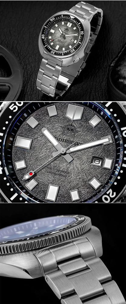 ADDIESDIVE New 43.8mm Watch for Men Dive AD2511 Luxury Sapphire Quartz Wristwatch 100m Waterproof Stainless Steel Luminous Watch