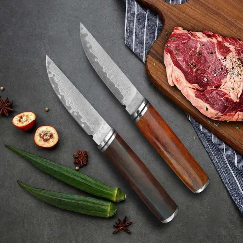 Wood Handle Damascus Steel Boning Fruit KnifeDamascus Knife BBQ Cleaver Meat Vegetables Slicing Fish Kitchen Knives Chef Knife