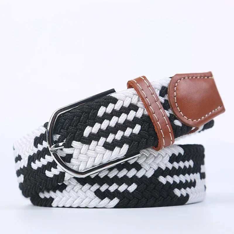 Women Casual Knitted Elastic Belt Pin Buckle Webbing Strap Woven Canvas Braided Stretch  - Belts for Men