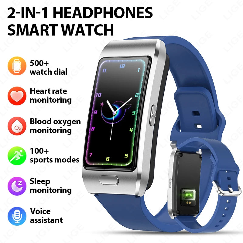 LIGE Smart Watch 2 In 1 TWS Headset 1.57" Men Women GPS Sports Fitness ECG Heart Rate Watches Bluetooth Call Music Smartwatch