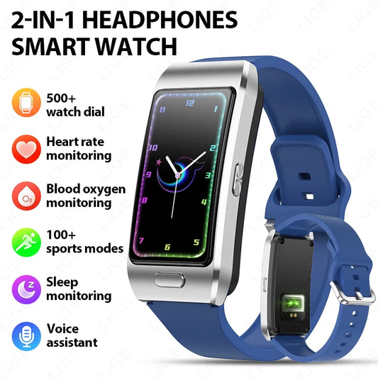 LIGE Smart Watch 2 In 1 TWS Headset 1.57" Men Women GPS Sports Fitness ECG Heart Rate Watches Bluetooth Call Music Smartwatch