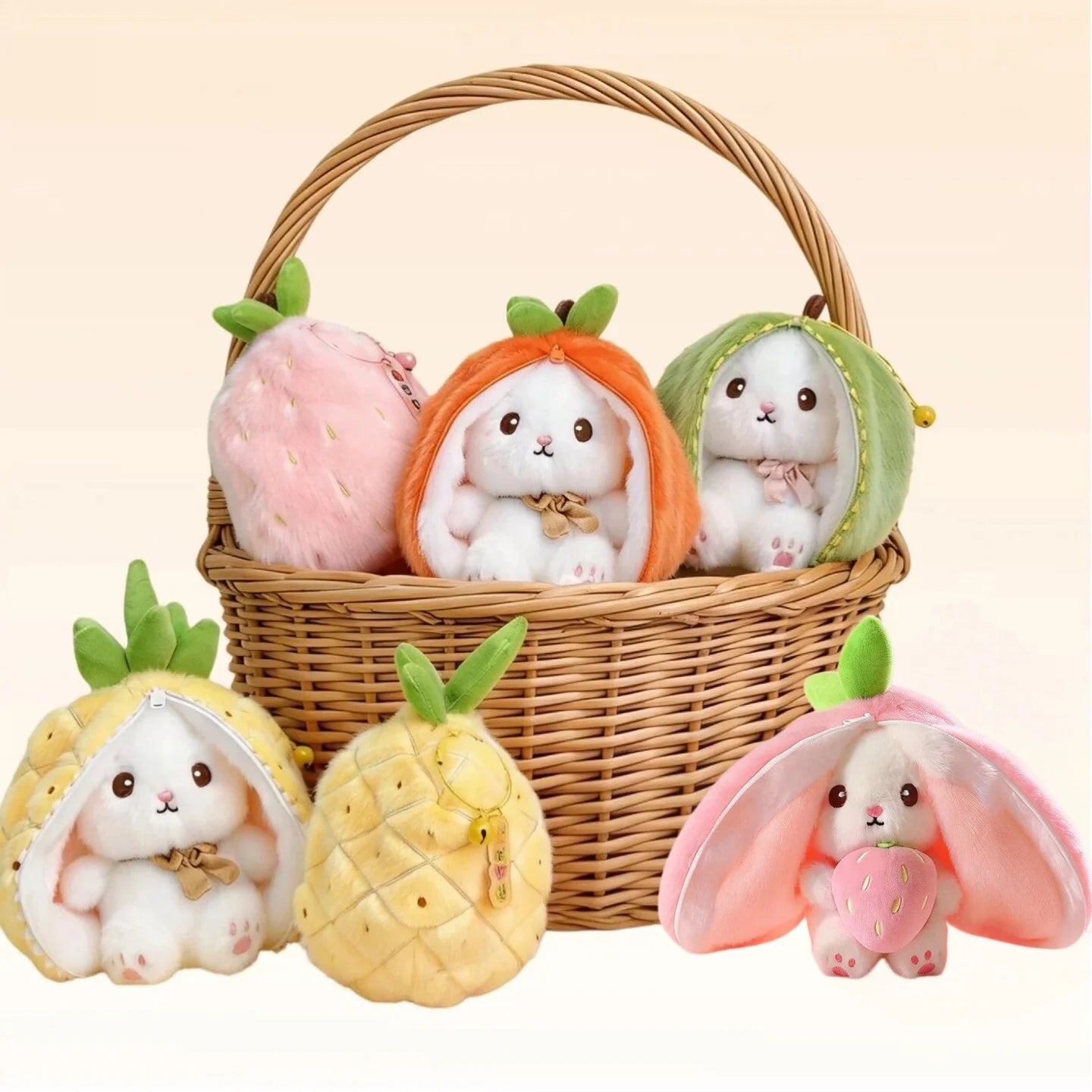 New Cute Fruit Bunny Plush Toy Creative Durian Pineapple Carrot Strawberry Turn Into Rabbit Soft Doll Birthday Christmas Gift