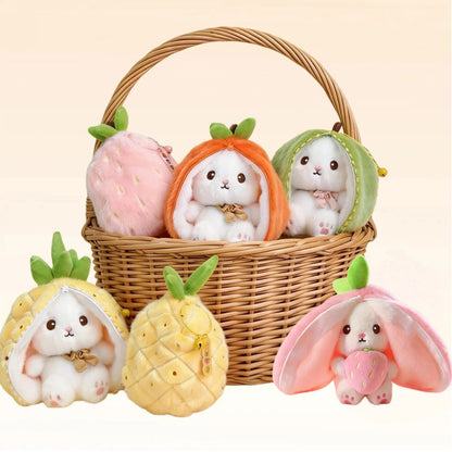 New Cute Fruit Bunny Plush Toy Creative Durian Pineapple Carrot Strawberry Turn Into Rabbit Soft Doll Birthday Christmas Gift