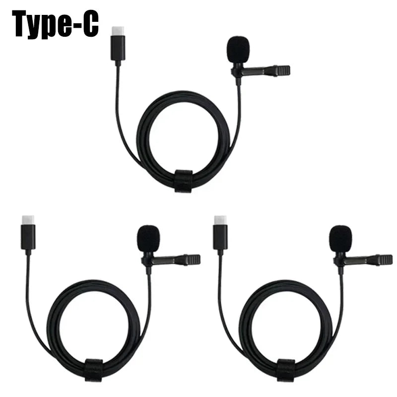 1-5pc Portable Lavalier Microphone Metal Clip Lapel Mic Wired 3.5mm/Type-C/USB For Mobile Phone Laptop DSLR Camera Lound Speaker