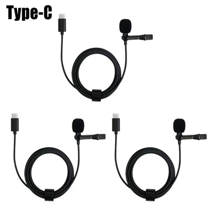 1-5pc Portable Lavalier Microphone Metal Clip Lapel Mic Wired 3.5mm/Type-C/USB For Mobile Phone Laptop DSLR Camera Lound Speaker