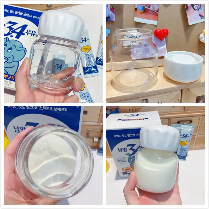 300ml Mini Glass Water Bottle Heat Resistance Transparent Drinking Bottles Cute Juice Coffee Milk Tumblers for Kids Student