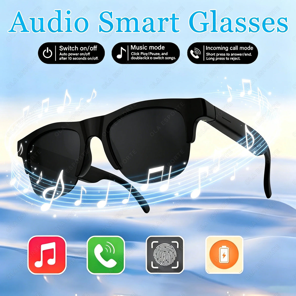 Smart Bluetooth Glasses Touch Control Hands-Free Calls Music Remote Camera Voice Assistant for Travel Sports Sunglasses 2026 New